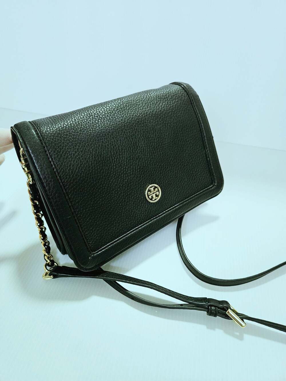 Tory Burch Landon Crossbody Bag Black Pebbled Leather Purse - Picture 14 of 16